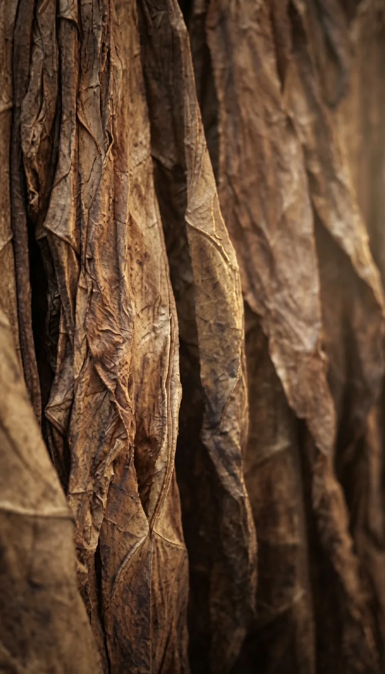 Nicaraguan tobacco leaves hand-hung to cure in the drying barn
